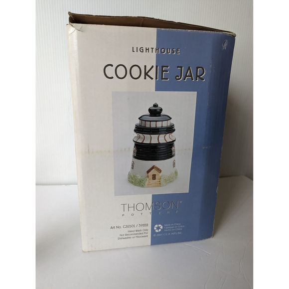 Vintage NIB Rare HTF Thomson Pottery Lighthouse Cookie Jar & Lid Nautical NOS - Picture 2 of 3